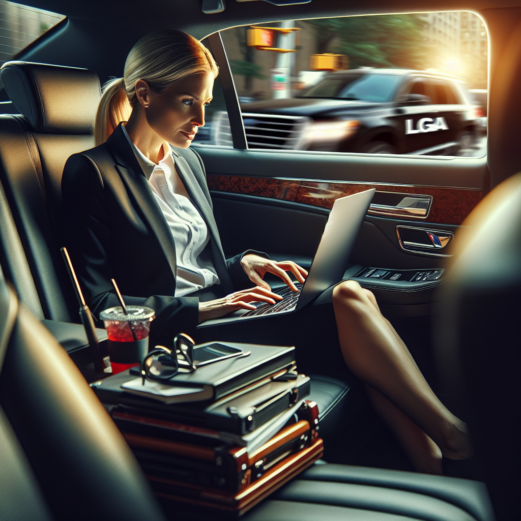 LGA Black car service - In-Car Amenities: Working on the Go with Black car service during notorious Queens traffic and rapid domestic turnarounds