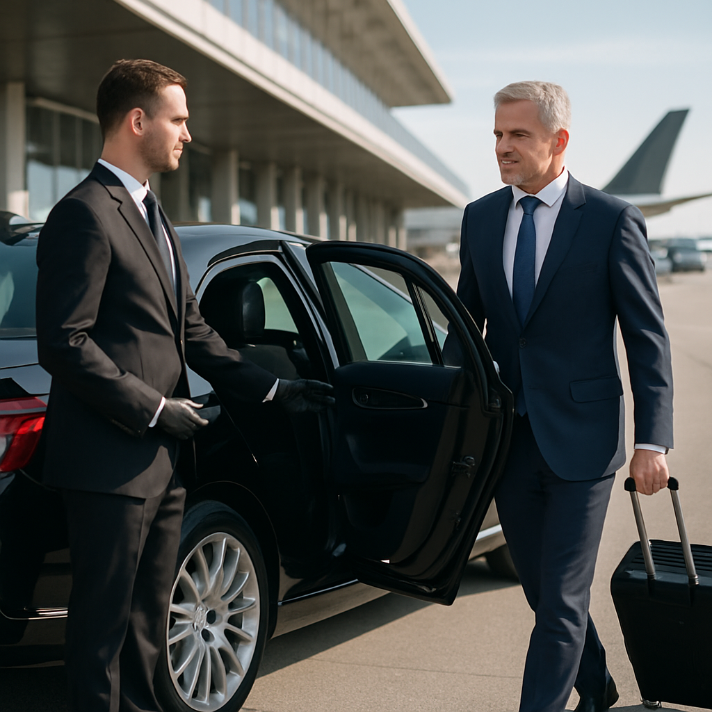 TEB Luxury Car Service - Focus: Providing premier luxury car service to/from TEB. Highlight: Punctuality, professional chauffeurs, and luxury fleet comfort for all travelers.